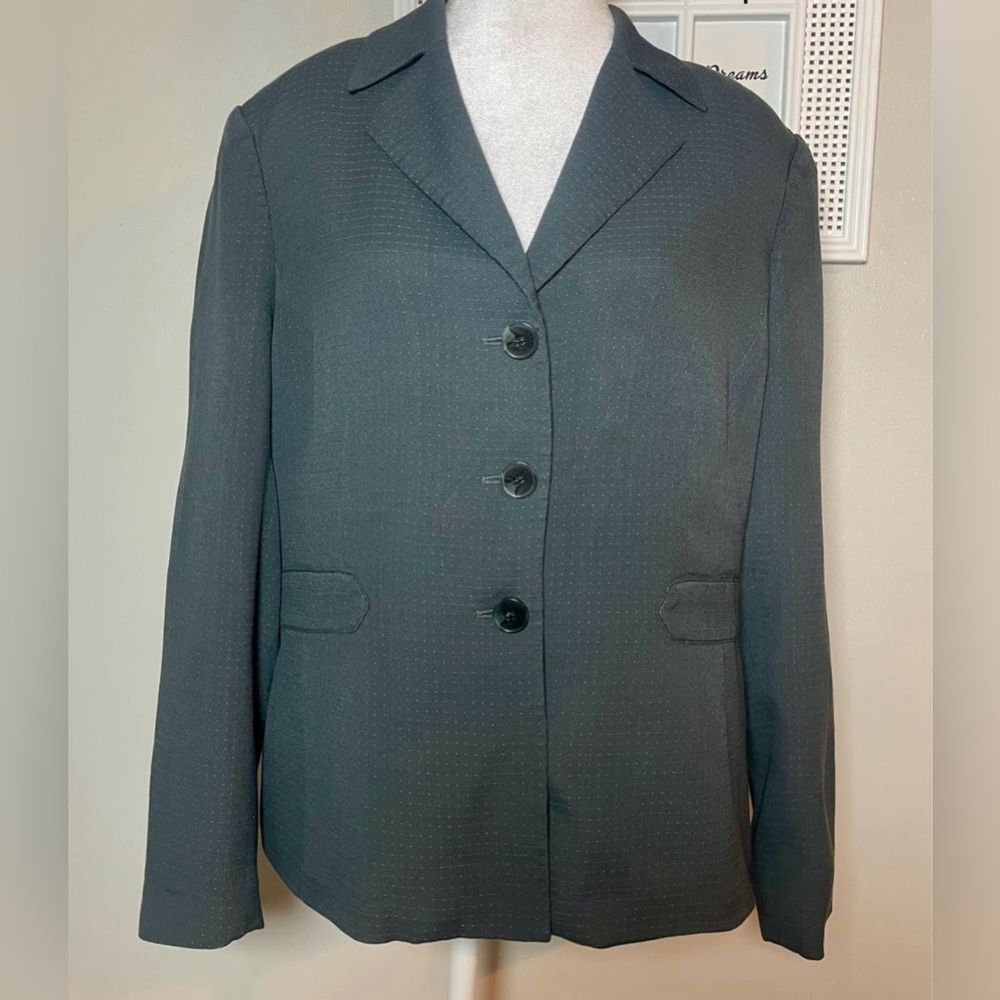 Kasper Emerald Green w/Light Blue Polka Dots Women’s Blazer Size 16